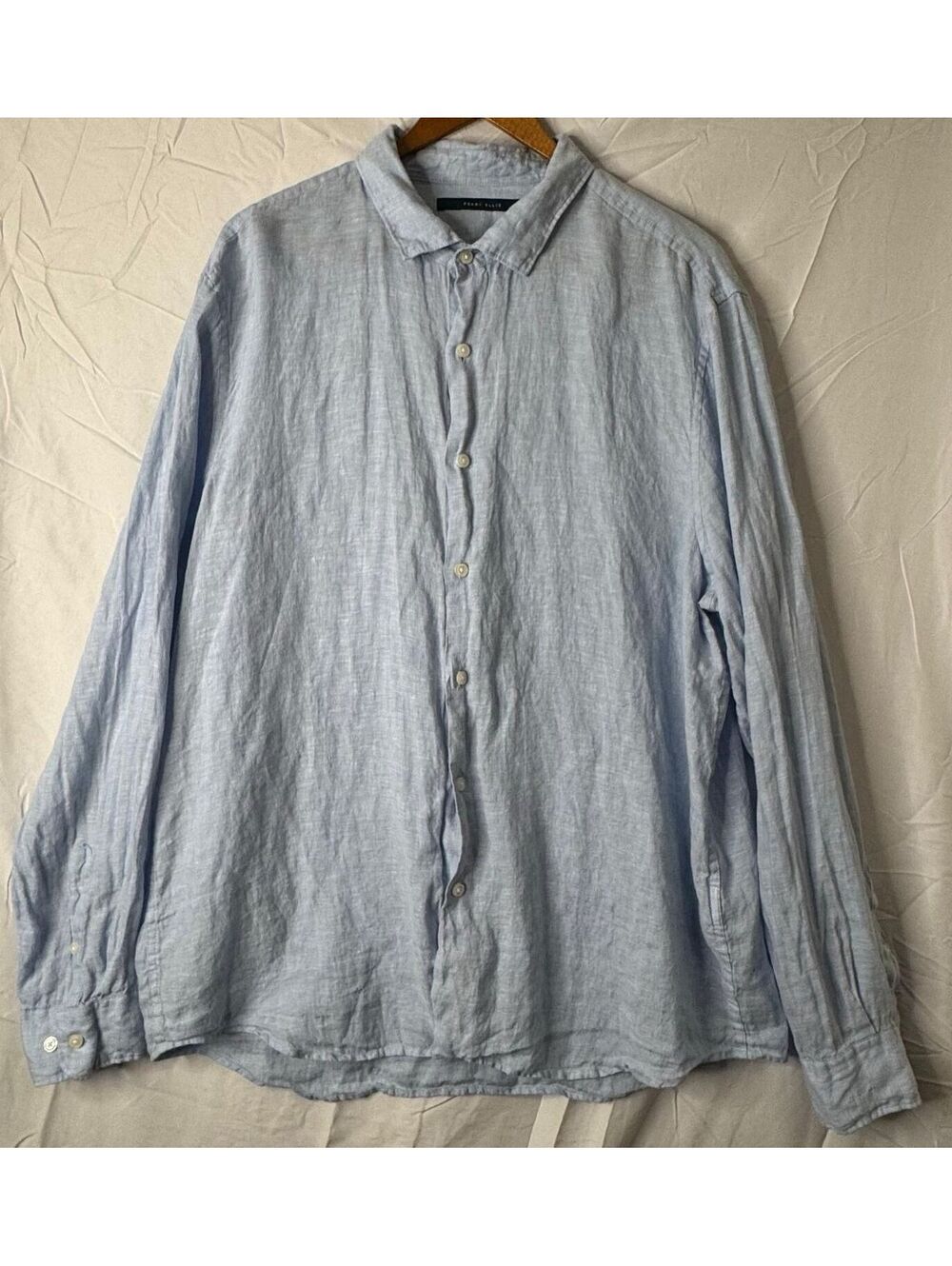 Perry Ellis Shirt Mens XL Light Blue 100% Linen Button Up Linen Long Sleeve